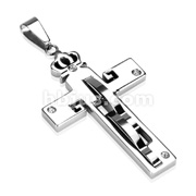316L Stainless Steel Crowned Cross with 4 Clear CZs Pendant