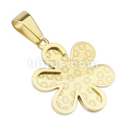 Gold IP Over 316L Stainless Steel Flower Pattern Engraved Flower Pendant