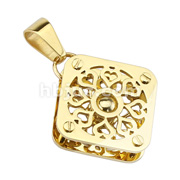 Gold IP Over 316L Stainless Steel Multi Heart Rounded Square 3D Pendant
