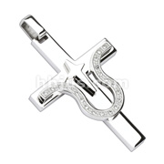 316L Stainless Steel Paved Gem Curvature Cross Pendant