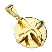 Gold IP Over 316L Stainless Steel Bow Tie Ribbon 3D Round Pendant