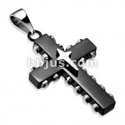 316L Stainless Steel Black IP Bolted Cross with Star Cross Pendant