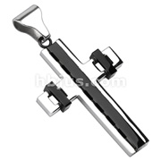 316L Stainless Steel Duo-Tone Black IP Stripe Layered Cross Pendant