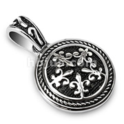 316L Stainless Steel Fleur De Lis Royal Round Shield Pendant