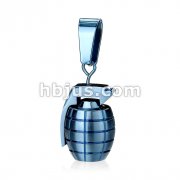 316L Stainless Steel Blue IP Hand Grenade Pendant