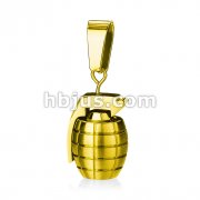 316L Stainless Steel Gold IP Hand Grenade Pendant