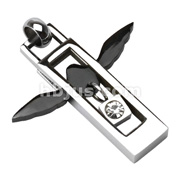 316L Stainless Steel Black Angel Wing with CZ Square Pendant