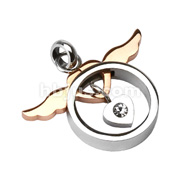 316L Stainless Steel Copper Tone Angel Wing Heart with Heart CZ Loop Pendant