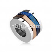 316L Stainless Steel Duo Tone Blue and Copper IP 'LOVE FOREVER' Cylinder Spinner Pendant