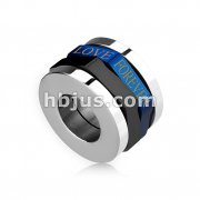316L Stainless Steel Duo Tone Blue and Black IP 'LOVE FOREVER' Cylinder Spinner Pendant