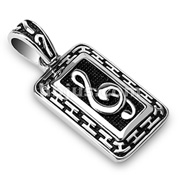316L Stainless Steel G-Clef Music Note Tag Pendant