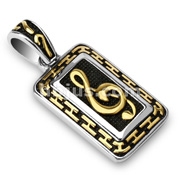 316L Stainless Steel Gold IP G-Clef Music Note Tag Pendant