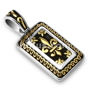 316L Stainless Steel Gold IP Royal Fleur De Lis Tag Pendant
