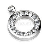 Stainless Steel Large Clear CZ Hollow Circle Pendant