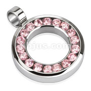 Stainless Steel Large Pink CZ Hollow Circle Pendant
