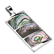 Stainless Steel Rectangular Dome with Three Segmented Abalone Inlay Pendant