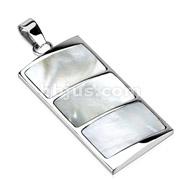 Stainless Steel Rectangular Dome with Three Segmented Mother of Pearl Inlay Pendant