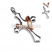 Stainless Steel Elegant Cross with Add On Copper Tone Heart Pendant