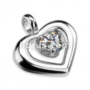 Stainless Steel Round Heart with Prong Set Heart Shapped CZ Pendant