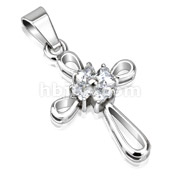 Stainless Steel Prong Set Clover Hearts CZ Hollow Pendant