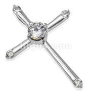 Stainless Steel Cross with Centered CZ with Gemmed Points Pendant