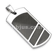 Stainless Steel Divided Black Carbon Fiber Inlay Dog Tag Pendant