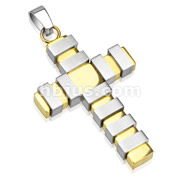 Stainless Steel Two Tone Gold IP Cross with Multi Band Pendant