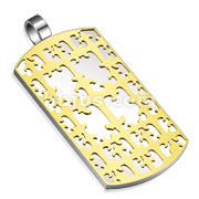 Stainless Steel Dog Tag with Gold IP Cross Pattern Pendant