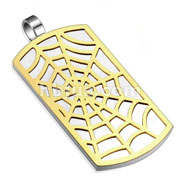 Stainless Steel Dog Tag with Gold IP Spider Web Pattern Pendant