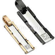 Pair of Stainless Steel Duo Tone Rectangle with Indented Sides with Windowpane CZ Couple Pendants