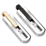 Pair of Stainless Steel Duo Tone Love Carved Rectangle with CZ Couple Pendants