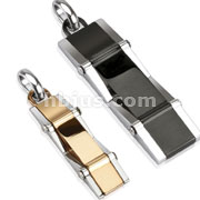 Pair of Stainless Steel Duo Tone Rectangle with Zigzag Indented Sides Couple Pendants