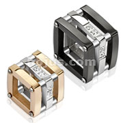 Pair of Stainless Steel Duo Tone Hollow Block with CZ Accent Couple Pendants