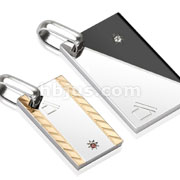 Pair of Stainless Steel Duo Tone Abstract Diagonal Rectangle with Single Paved CZ Couple Pendants