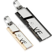 Pair of Stainless Steel Duo Tone Abstract Love Rectangle with CZ Couple Pendants