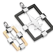 Pair of Stainless Steel Duo Tone Abstract Rectangle Frame Couple Pendants
