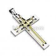 Stainless Steel Two Tone Gold IP Stitch Cross Pendant