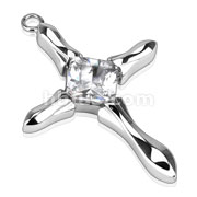 Stainless Steel Dome Cross with Large Diamond CZ Pendant