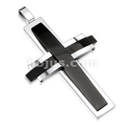 Stainless Steel Two Tone Black IP Dome Cross Pendant