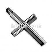Stainless Steel Two Tone Black IP Cross with Oval Cylinder Windmill Pendant