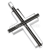 Stainless Steel Two Tone Black IP Oval Cylinder Bar Over Cross Pendant