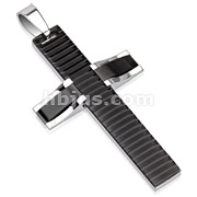 Stainless Steel Two Tone Black IP Layer Beveled Pendant