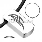 316L Stainless Steel Tag Pendant with Beveled Black IP Tribal Thunder with Black Leatherette Necklace