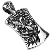 Stainless Steel Royal Fleur De Lis Ingraved Dog Tag Pendant