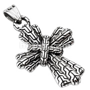 316L Stainless Steel Aztec Pattern Cast Cross Pendant