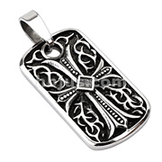316L Stainless Steel Cross Pendant Surrounded with Vines within Frame 