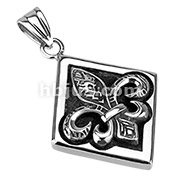 Stainless Steel Royal Fleur De Lis With Diamond Frame Pendant