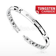Tungsten Carbide ID Plate Triple Clear CZs Bio-Magnetic Bracelet
