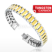 Tungsten Carbide IP Gold Duo Tone Flat Faceted Bio-Magnetic Bracelet