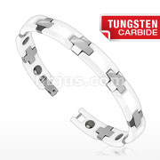 Tungsten Carbide Faceted White Ceramic Duo Tone Bio-Magnetic Bracelet